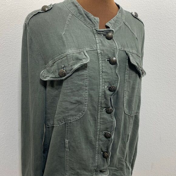 Free People Womens Size Large Green Lace Military Femme Lace Emilia Jacket Top - Picture 2 of 9